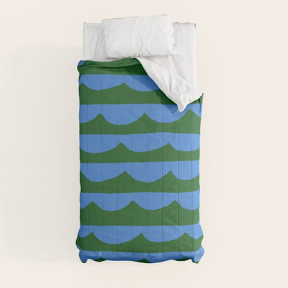 Thin Scalloped Line in blue and green Comforter Gallery Image 4