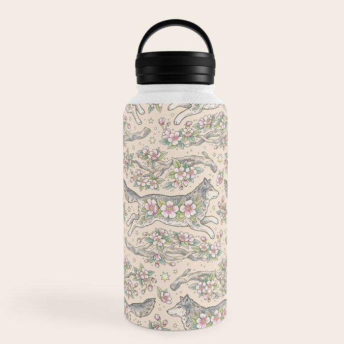 Wolf & Wild Apple Blossoms | Botanical Animal Art Water Bottle Gallery Image 6