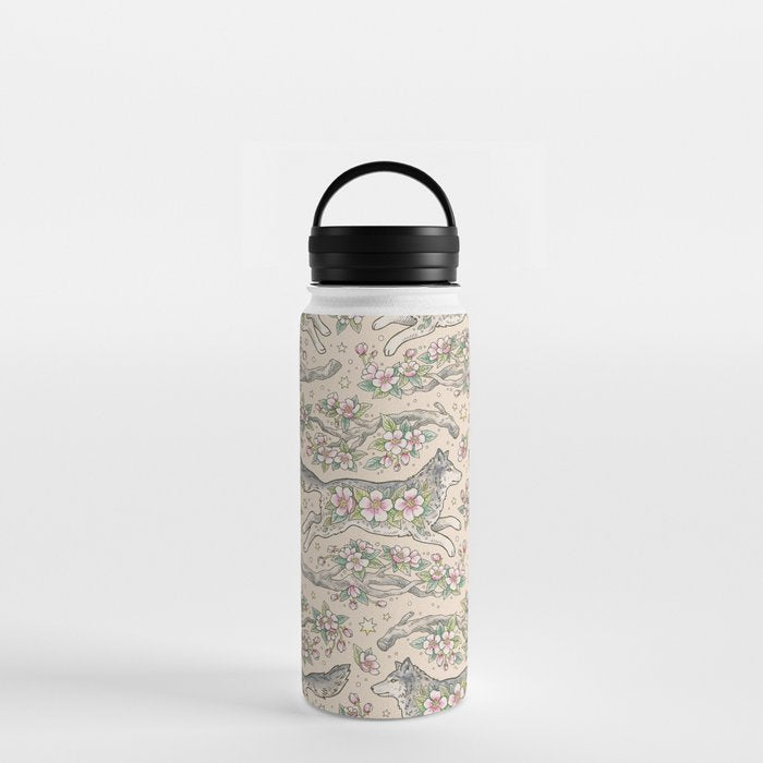Wolf & Wild Apple Blossoms | Botanical Animal Art Water Bottle Gallery Image 3
