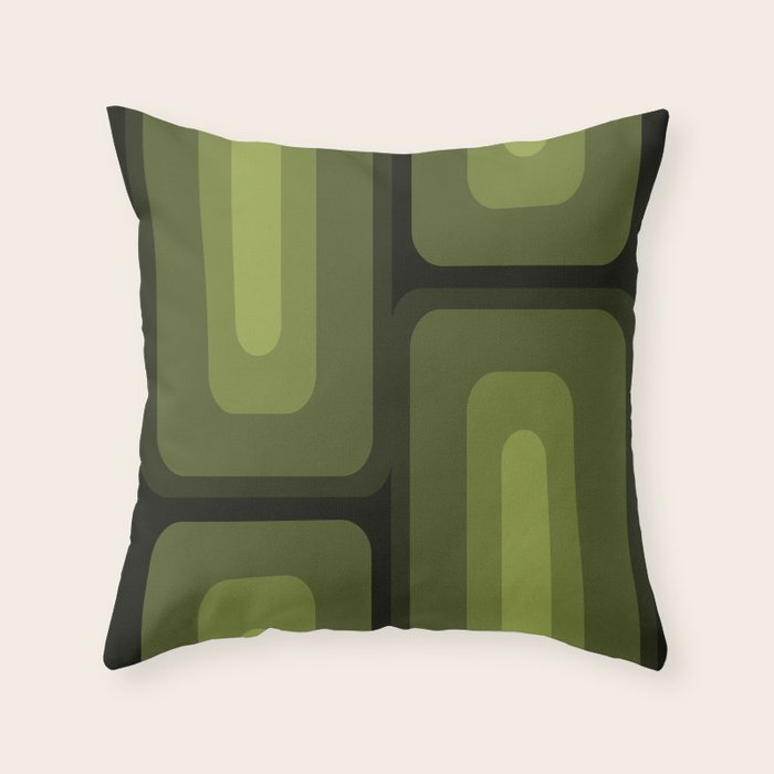 Mid Century Modern Long Rectangles Dark Olive Green Throw Pillow Gallery Image 1