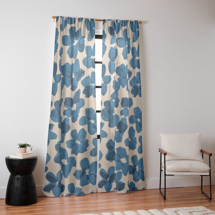 Deep Blue Flowers Window Curtain Gallery Image 14
