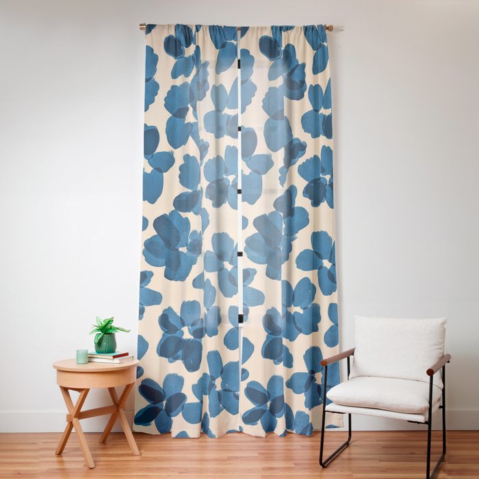 Deep Blue Flowers Window Curtain Gallery Image 12