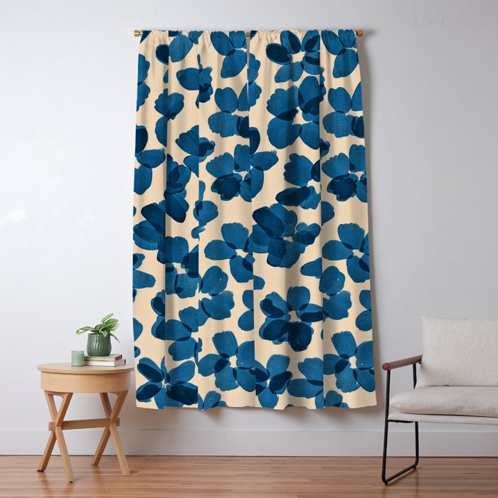 Deep Blue Flowers Window Curtain Gallery Image 1