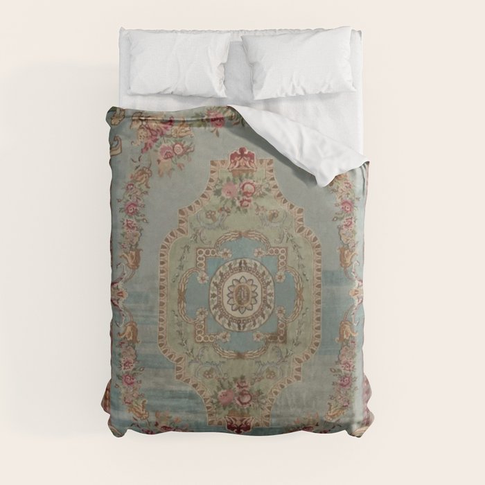 Antique French Rose Blue Aubusson Duvet Cover Gallery Image 8