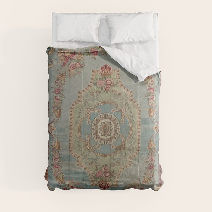 Antique French Rose Blue Aubusson Comforter Gallery Image 8