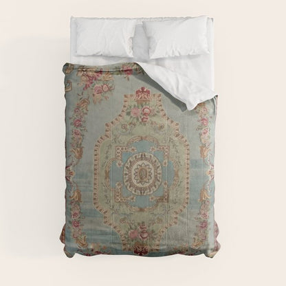 Antique French Rose Blue Aubusson Comforter Gallery Image 8