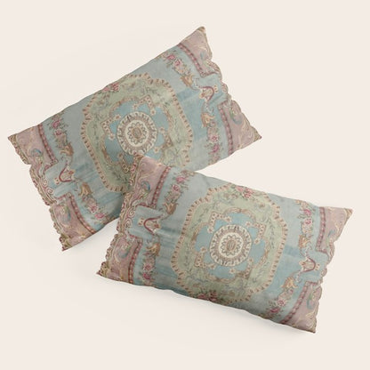 Antique French Rose Blue Aubusson Pillow Sham Gallery Image 4