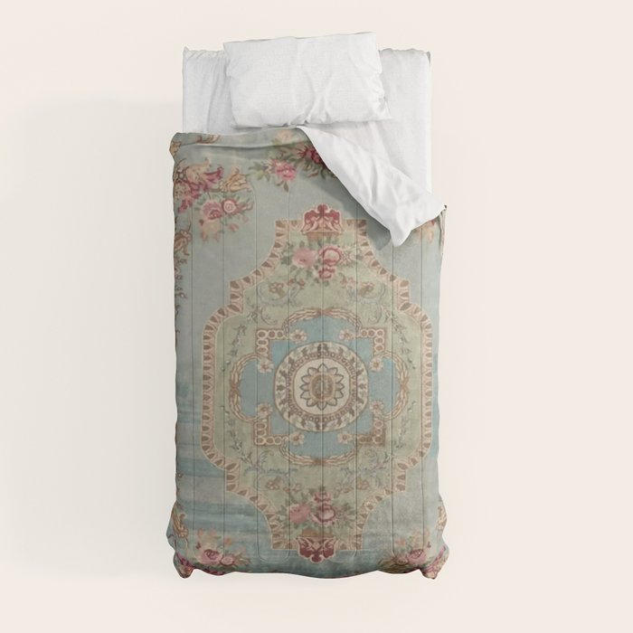 Antique French Rose Blue Aubusson Comforter Gallery Image 9