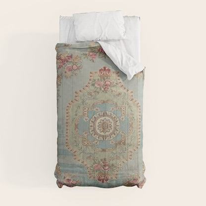 Antique French Rose Blue Aubusson Comforter Gallery Image 9
