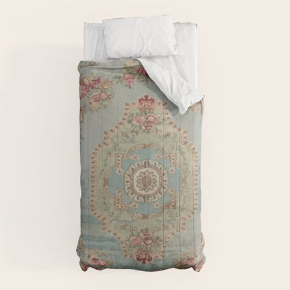 Antique French Rose Blue Aubusson Comforter Gallery Image 5