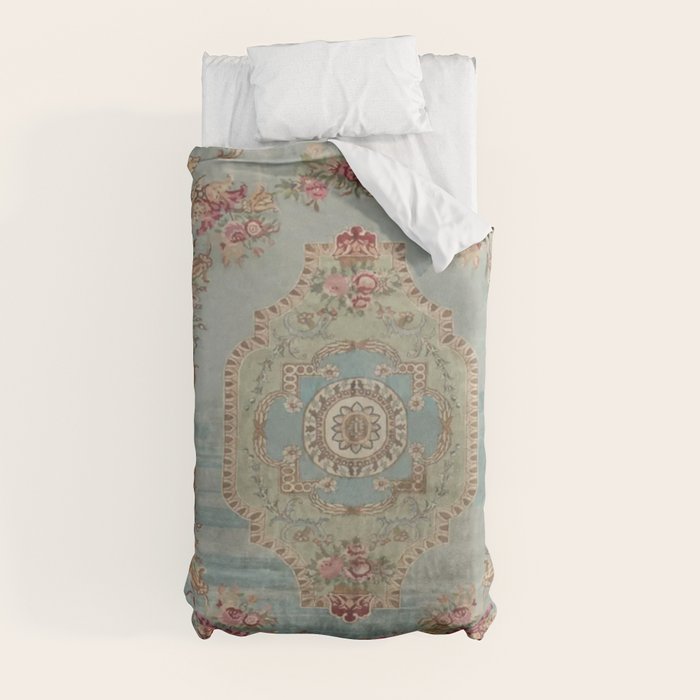 Antique French Rose Blue Aubusson Duvet Cover Gallery Image 9