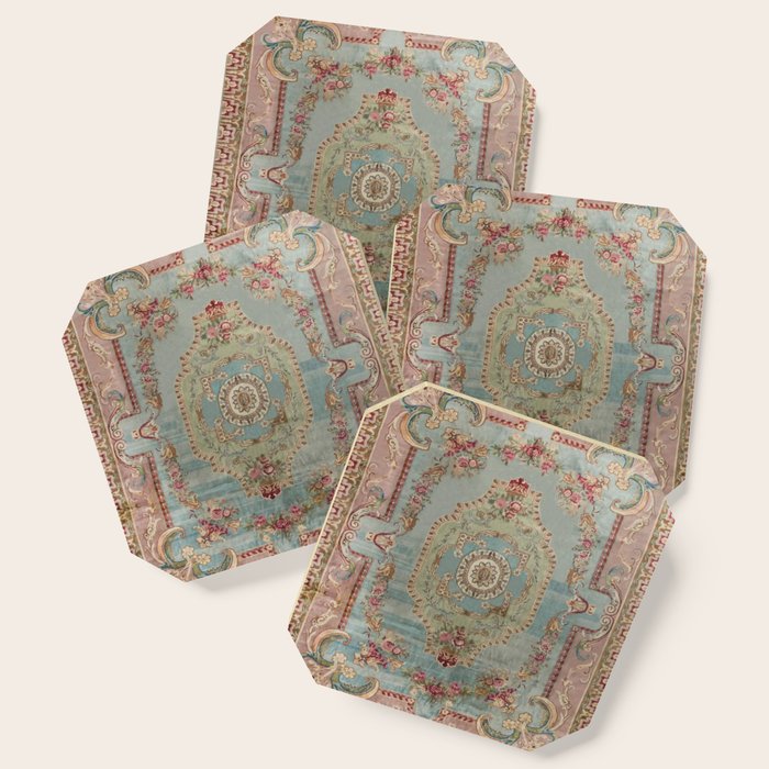 Antique French Rose Blue Aubusson Coaster Gallery Image 1