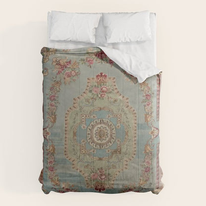 Antique French Rose Blue Aubusson Comforter Gallery Image 6