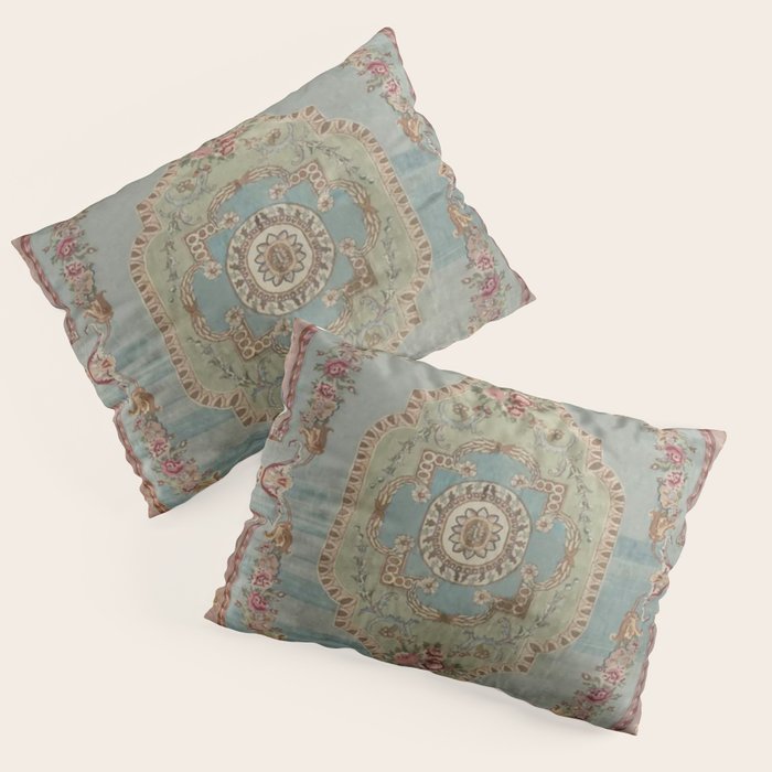 Antique French Rose Blue Aubusson Pillow Sham Gallery Image 1