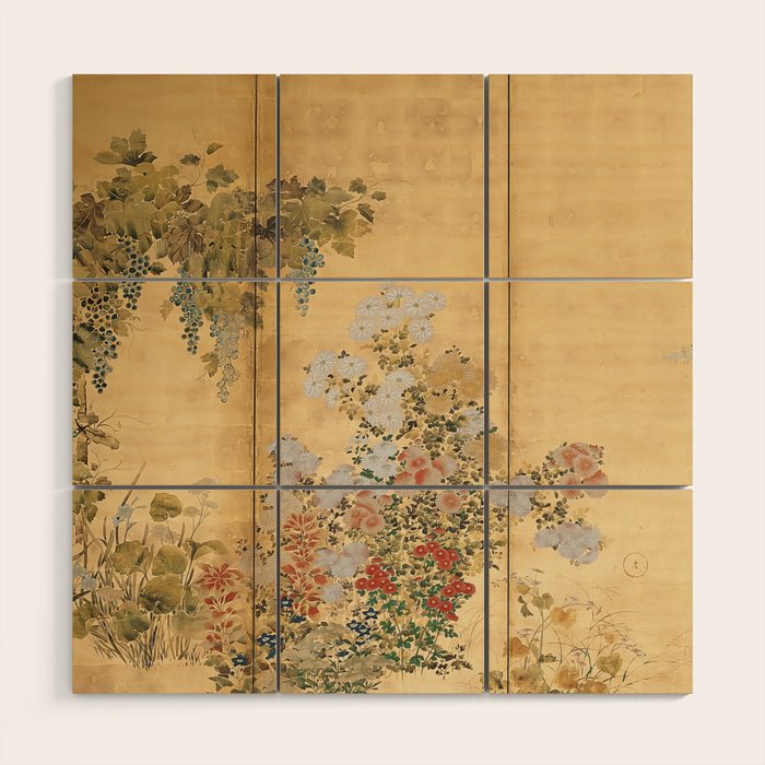 Japanese Edo Period Six-Panel Gold Leaf Screen - Spring and Autumn Flowers Wood Wall Art Gallery Image 1