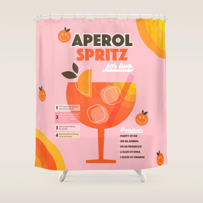 Retro Cocktail Nº1 Aperol Spritz Shower Curtain Gallery Image 1