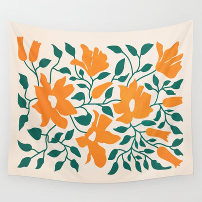 Tangerine & Pine: Matisse Flowers & Leaves Wall Tapestry Gallery Image 3