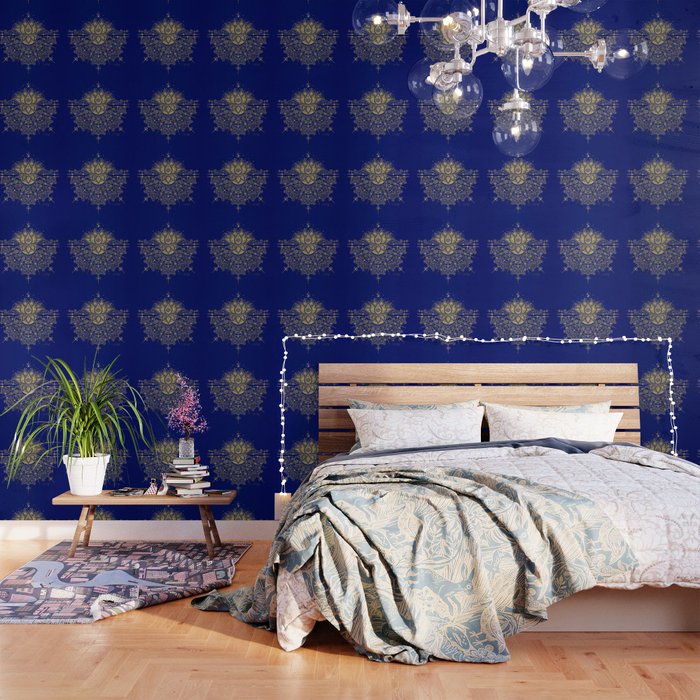Sacred Lotus Mandala - Navy & Gold Palette Wallpaper Gallery Image 3