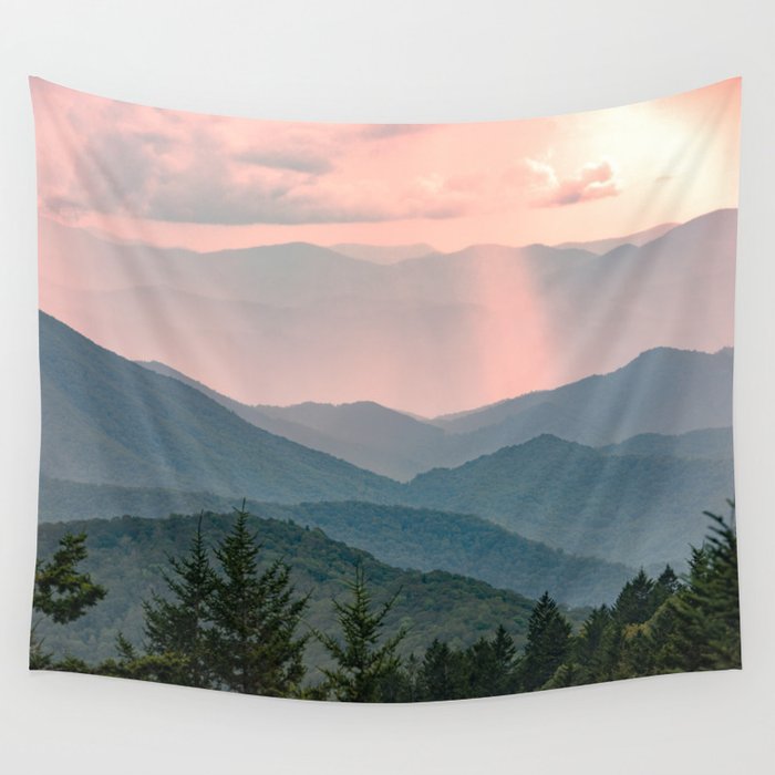 Smoky Mountain Pastel Sunset Wall Tapestry Gallery Image 3