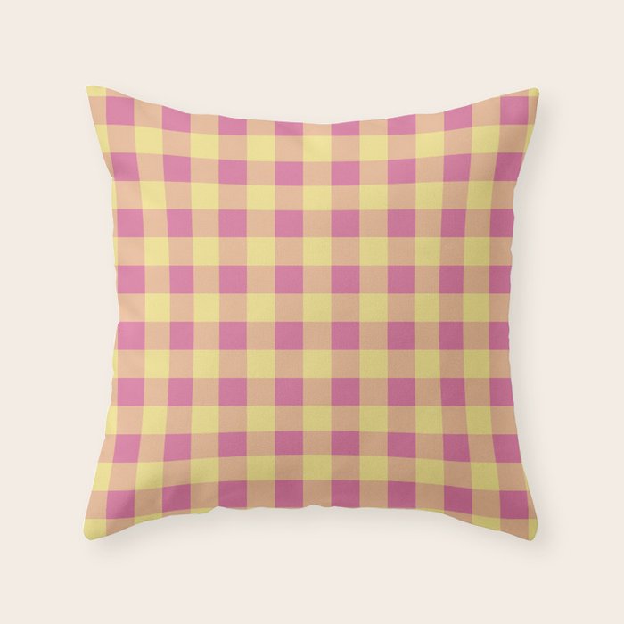 Gingham Large Pink Orange Yellow Throw Pillow Gallery Image 1