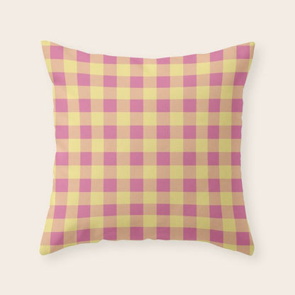 Gingham Large Pink Orange Yellow Throw Pillow Gallery Image 6