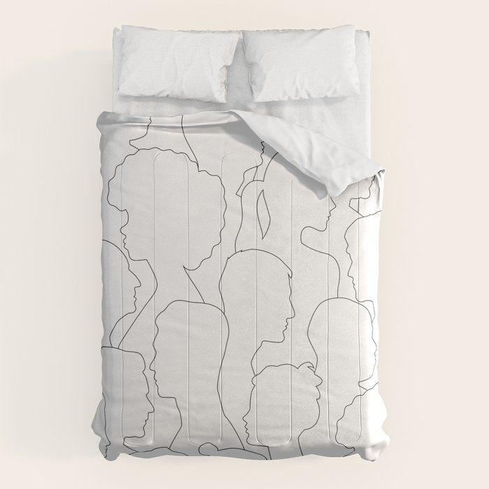 Black and white diverse people crowd pattern Comforter Gallery Image 6