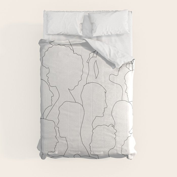 Black and white diverse people crowd pattern Comforter Gallery Image 3