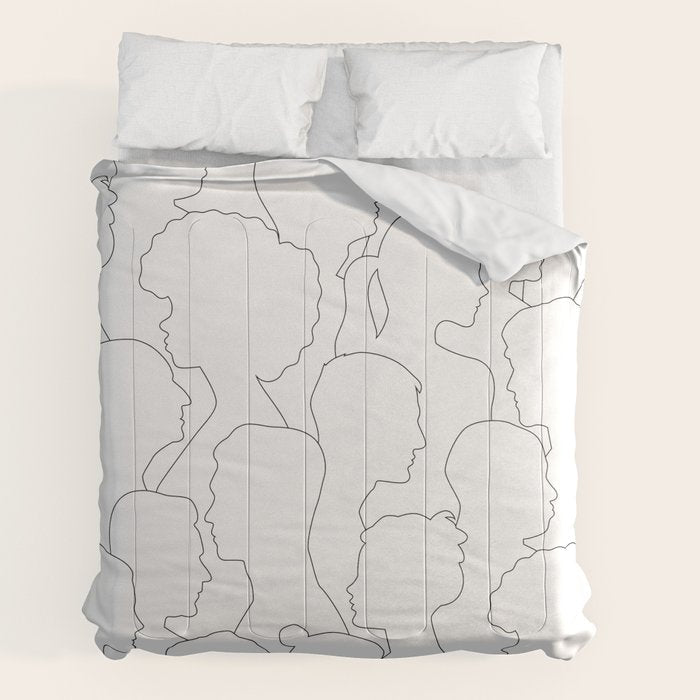 Black and white diverse people crowd pattern Comforter Gallery Image 2