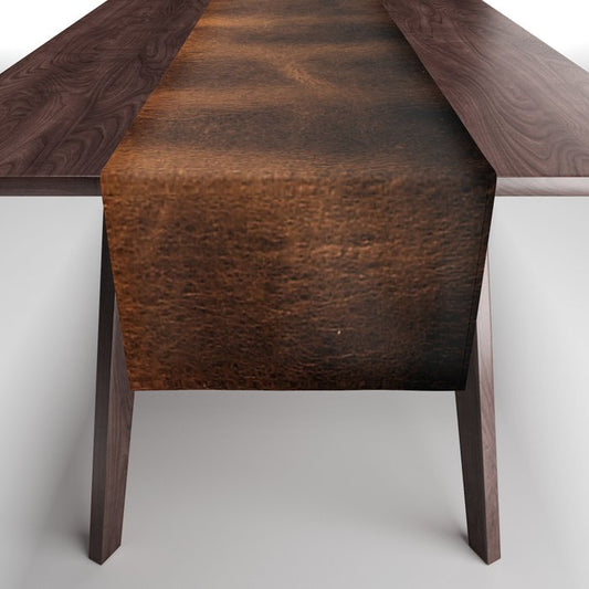 dark cognac brushed suede leather ( faux ) Table Runner Gallery Image 1