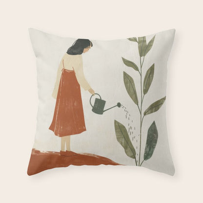 Still Life with Girl and Growing Plant Throw Pillow Gallery Image 5