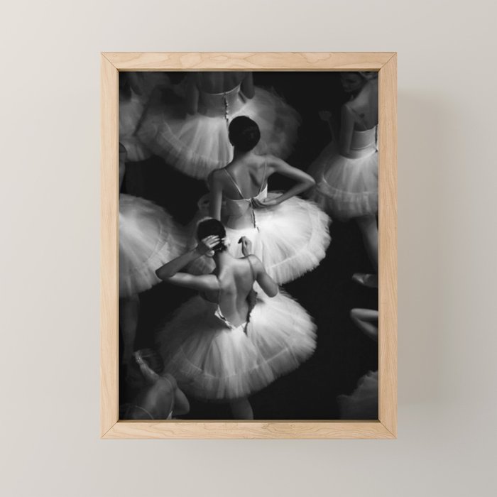 Ballerinas getting ready for the big performance black and white photograph - photographs Mini Art Print Gallery Image 1