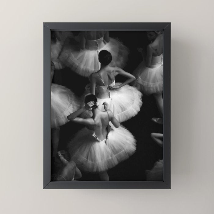 Ballerinas getting ready for the big performance black and white photograph - photographs Mini Art Print Gallery Image 3