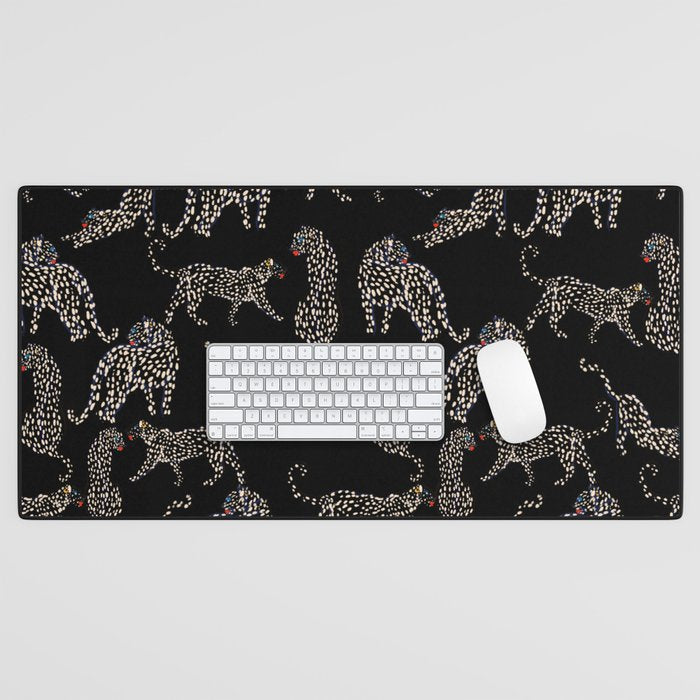 Boho modern black cheetah Desk Mat Gallery Image 1