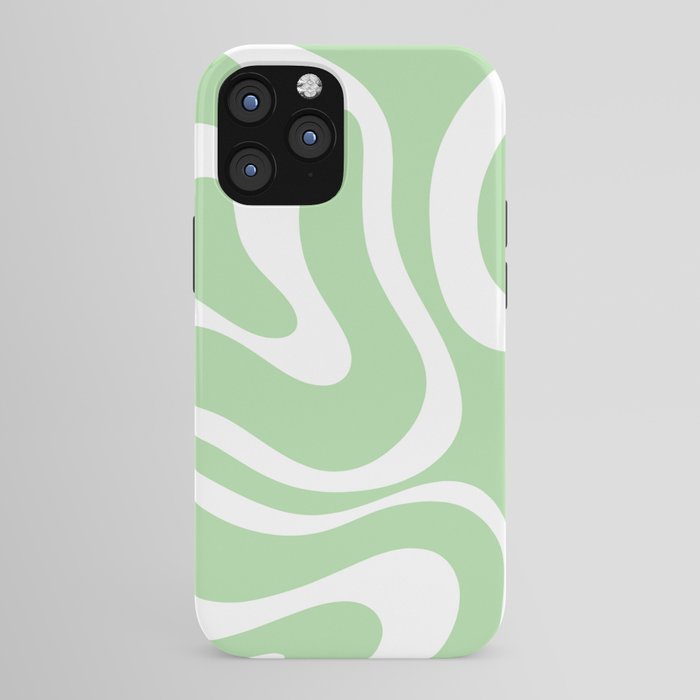 Modern Retro Liquid Swirl Abstract Pattern in Light Matcha Tea Green and White iPhone Case Gallery Image 43