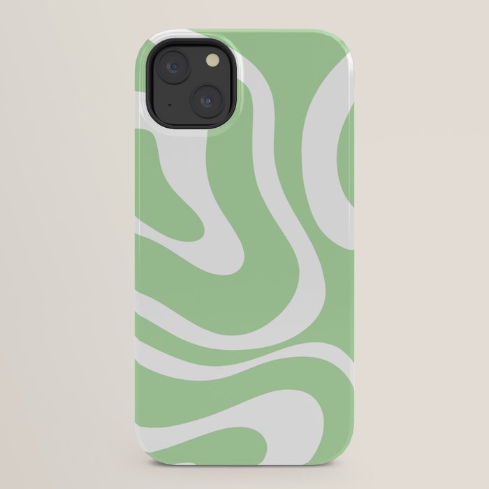 Modern Retro Liquid Swirl Abstract Pattern in Light Matcha Tea Green and White iPhone Case Gallery Image 30