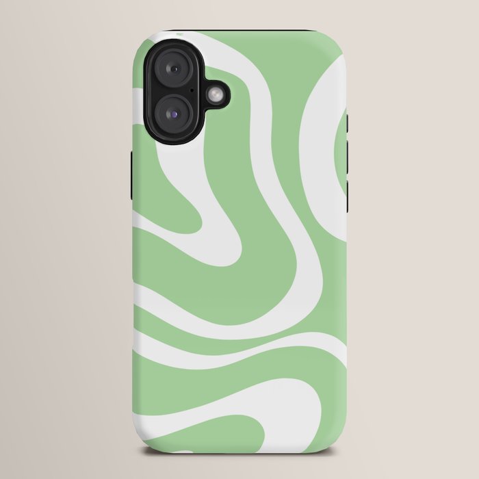 Modern Retro Liquid Swirl Abstract Pattern in Light Matcha Tea Green and White iPhone Case Gallery Image 14
