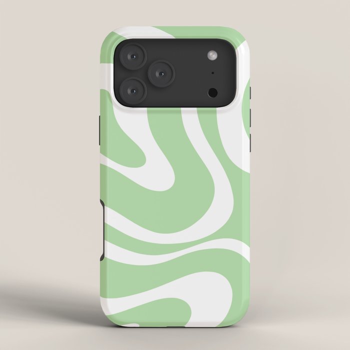 Modern Retro Liquid Swirl Abstract Pattern in Light Matcha Tea Green and White iPhone Case Gallery Image 4
