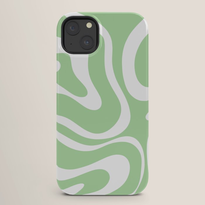 Modern Retro Liquid Swirl Abstract Pattern in Light Matcha Tea Green and White iPhone Case Gallery Image 26