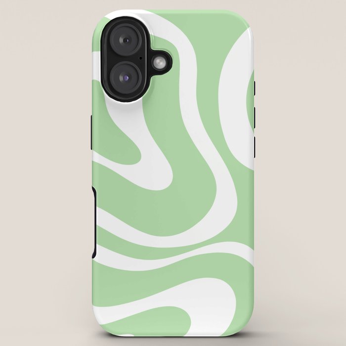 Modern Retro Liquid Swirl Abstract Pattern in Light Matcha Tea Green and White iPhone Case Gallery Image 5