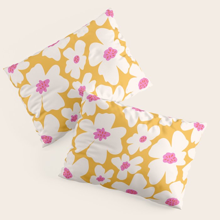 Retro Daisy - Yellow, Pink and White Pillow Sham Gallery Image 1