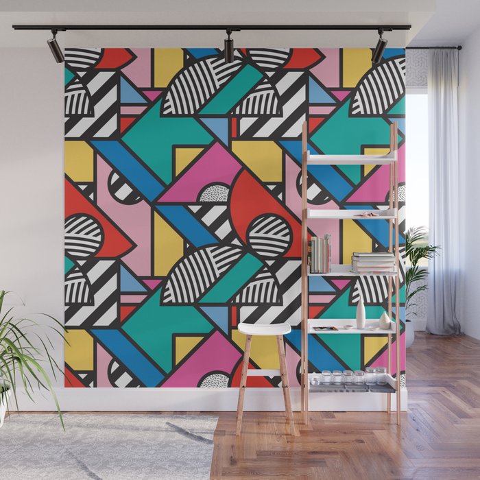 Colorful Memphis Milano Modern Geometric Shapes - 80s 90s retro electroclash pop art Aztec Wall Mural Gallery Image 1