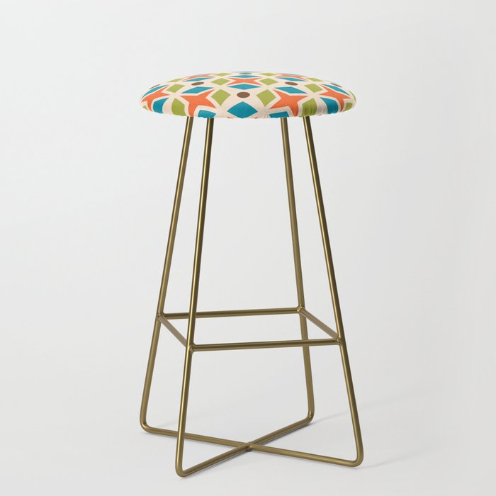 Mid Century Modern Abstract Star Dot Pattern 441 Orange Brown Turquoise Chartreuse Stool Gallery Image 2