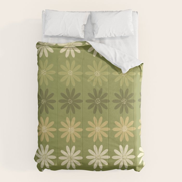 Ombre Abstract Daisies on Olive Green Comforter Gallery Image 6