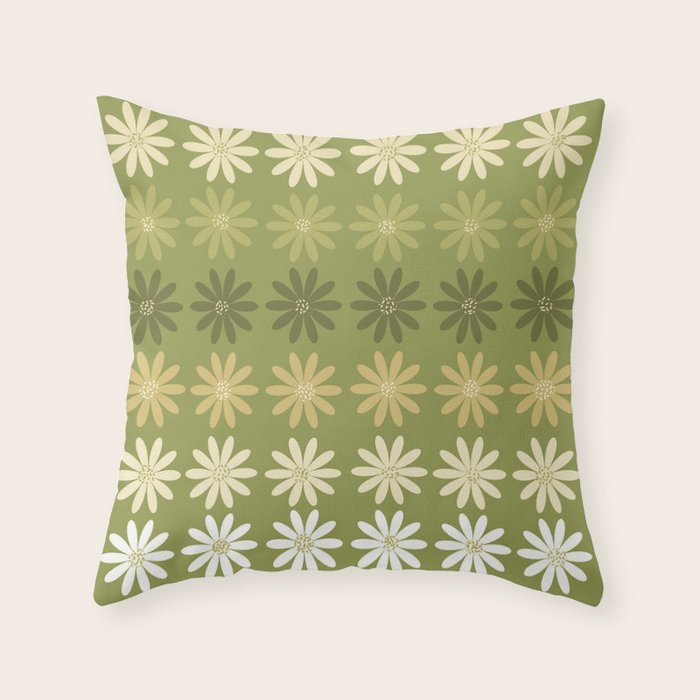 Ombre Abstract Daisies on Olive Green Throw Pillow Gallery Image 1