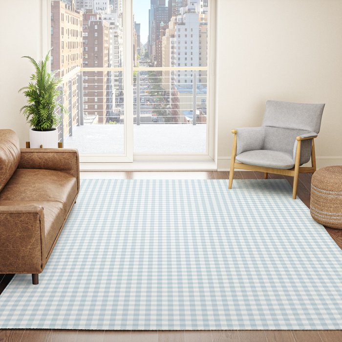Baby Blue Gingham Check Rug Gallery Image 4