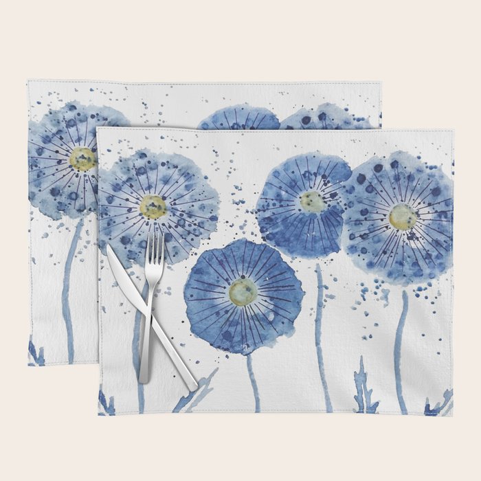four blue dandelions watercolor Placemat Gallery Image 2