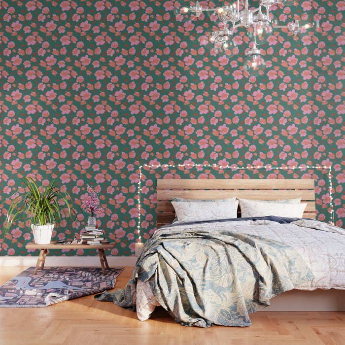 English Roses in Pink and Green Wallpaper Gallery Image 3