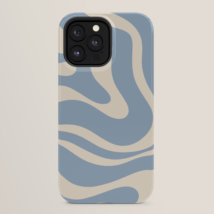 Modern Retro Liquid Swirl Abstract Pattern Square in Muted Light Blue and Cream Beige iPhone Case Gallery Image 24