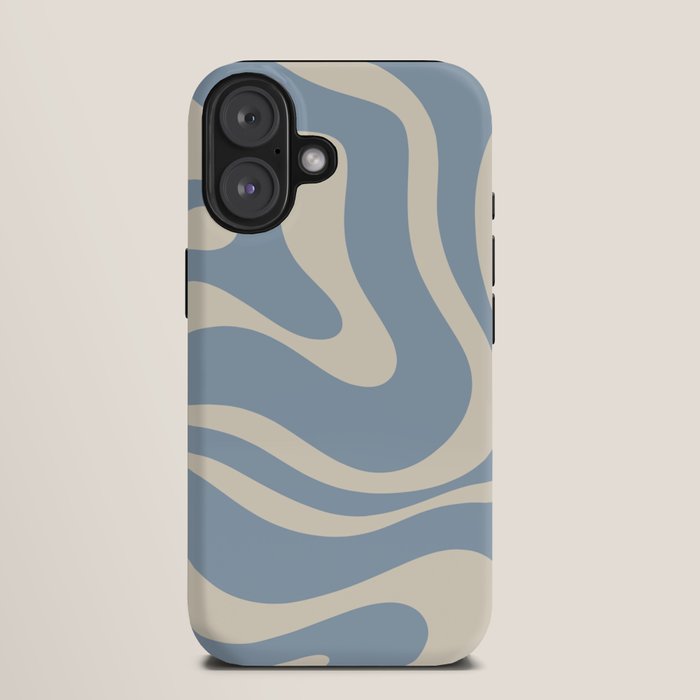 Modern Retro Liquid Swirl Abstract Pattern Square in Muted Light Blue and Cream Beige iPhone Case Gallery Image 9