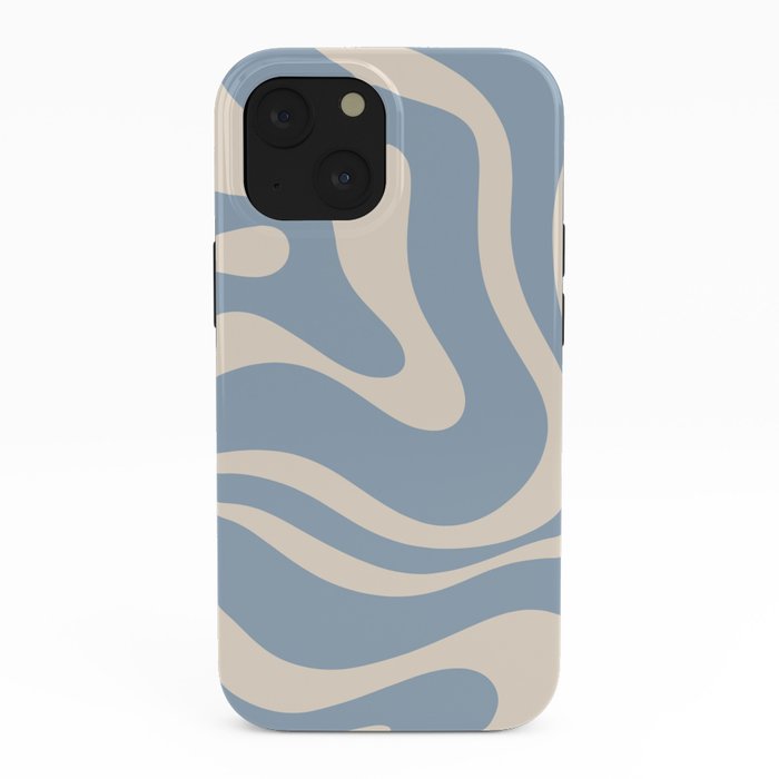 Modern Retro Liquid Swirl Abstract Pattern Square in Muted Light Blue and Cream Beige iPhone Case Gallery Image 38